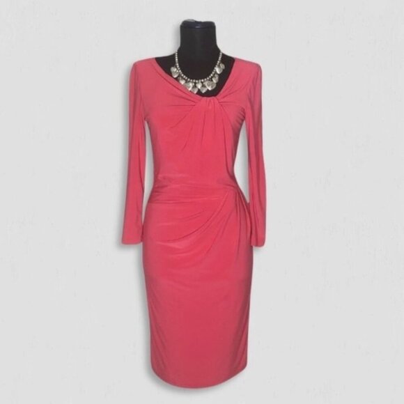 Ralph Lauren Midi Dress Faux Wrap Sheath Dark Pink Size S - Picture 1 of 12